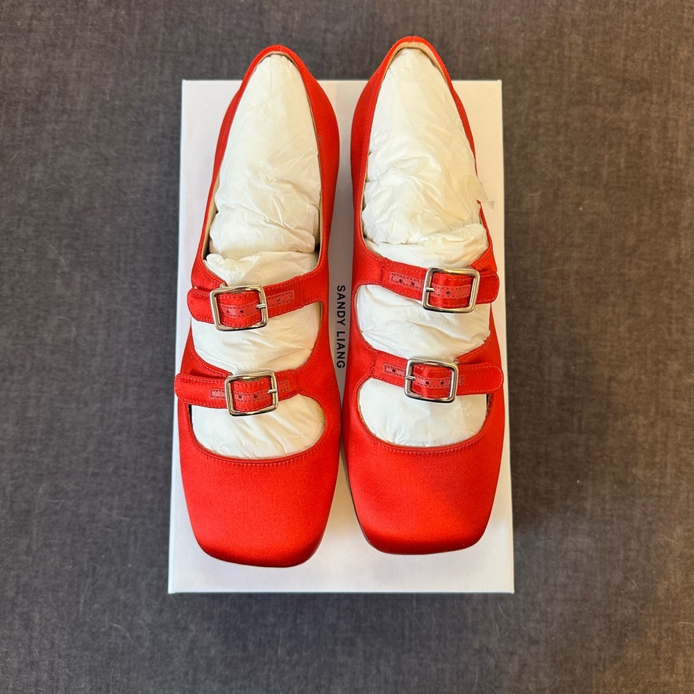Sandy Liang Red Double Strap Flats